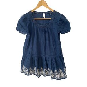 Polo Ralph Lauren Navy Cotton Eyelet Embroidered Short Sleeve Dress